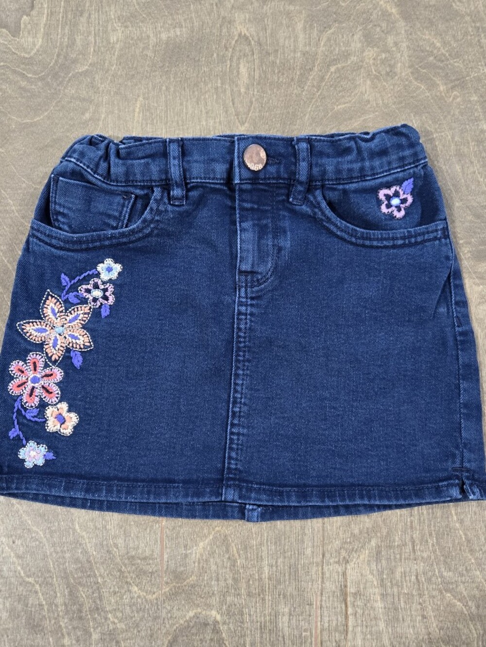 The Gap Kids Girls Denim Skirt with Floral Embroidery Adjustable Waist Western
